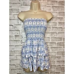 OSIT Impresa S.P.A Cottagecore Bohemian Blue&White Flowy Tube Top Women's 2 Y2K